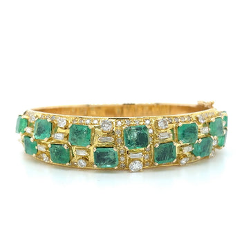 Square Cut Emerald and Baguette Diamond Bangle in 14k Yellow Gold – Assay Jewelers