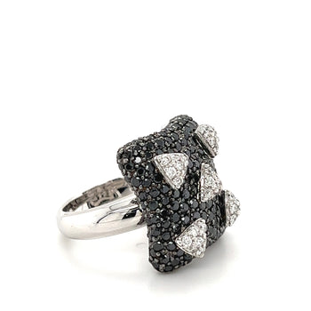 Starlit Night Black and White Diamond Cluster Ring in 18K White Gold – Assay Jewelers