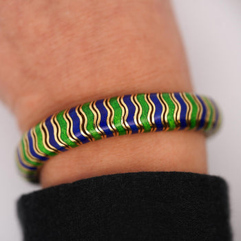 Tiffany & Co Green and Blue Enamel in 18K Yellow Gold Vintage Bracelet – Assay Jewelers