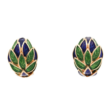 Tiffany & Co. Vintage Green and Blue Enamel 18K Gold Clip-On Earrings – Assay Jewelers