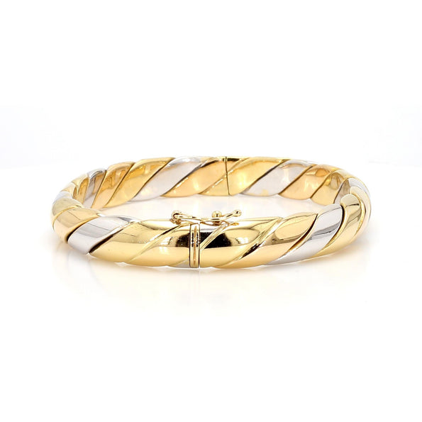Tiffany and Co Braided 18K Two Tone Gold Twisted Rope Hinged Bangle Bracelet
