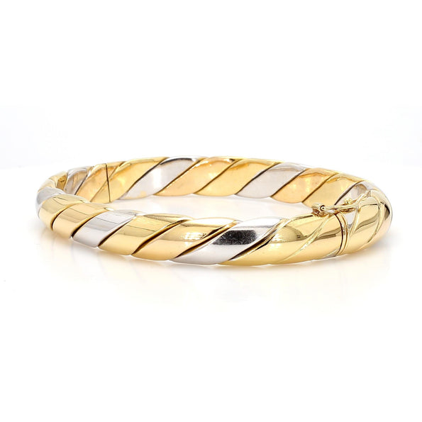 Tiffany and Co Braided 18K Two Tone Gold Twisted Rope Hinged Bangle Bracelet