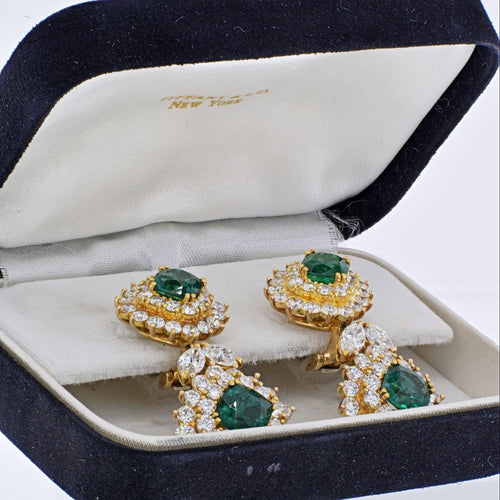 Tiffany and Co. Signed Emerald and Diamond Drop Earrings