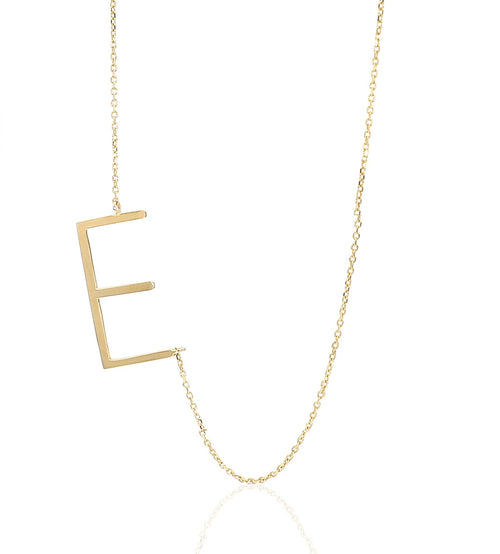 Tilted Initial 14K Gold Pendant Cable Chain Necklace