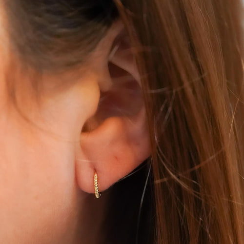Tiny 9mm Rope Huggie Hoop 14k Gold Earrings