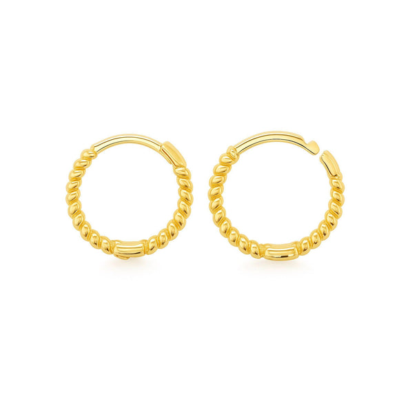 Tiny 9mm Rope Huggie Hoop 14k Gold Earrings