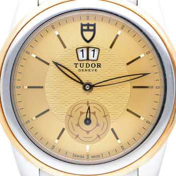 Tudor Glamour Double Date 57003 42mm Two Tone Steel Gold Champagne Dial Watch – Assay Jewelers