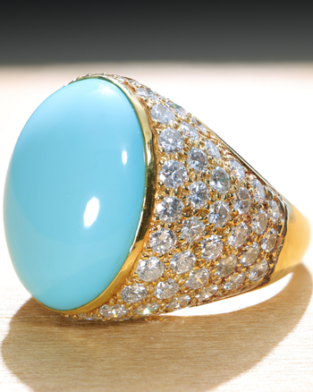 Turquoise & Diamond Pave 18K Gold Dome Ring – Assay Jewelers