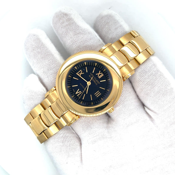 Van Cleef & Arpels 18K Gold 37MM Black Dial Automatic Watch in Gold Bracelet