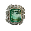 Vintage 12 Carat Colombian Emerald and Diamond Halo Ring Set in Palladium