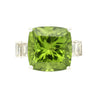 Vintage 14.11 Carat Peridot and Baguette Cut Diamond in 18K White Gold Ring