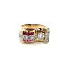 Vintage 14k Gold Retro Style Old Euro Cut Diamond and Baguette Cut Ruby Ring