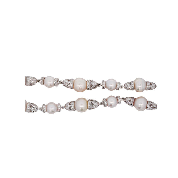 Vintage 18K White Gold 13mm South Sea Pearl & Diamond Choker Necklace