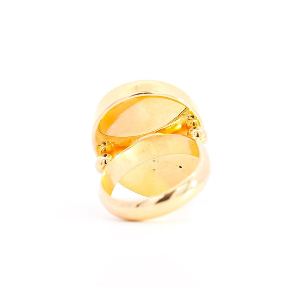 Vintage 22K Enamel and Gold "Auspice Maria" Saint Mary motif Christian Ring