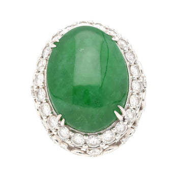 Vintage 24 Carat Oval Cabochon Jade and Round Diamond Floral Pattern Ring – Assay Jewelers