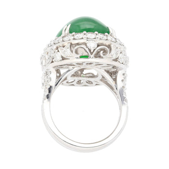 Vintage 24 Carat Oval Cabochon Jade and Round Diamond Floral Pattern Ring – Assay Jewelers