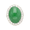 Vintage 24 Carat Oval Cabochon Jade and Round Diamond Floral Pattern Ring