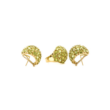 Vintage 25 Carat Peridot Ring & Earring 18K Yellow Gold Jewelry Set – Assay Jewelers