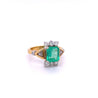 Vintage 2.77 carat Colombian Emerald and Trillion Cut Diamonds in 18k Gold Ring