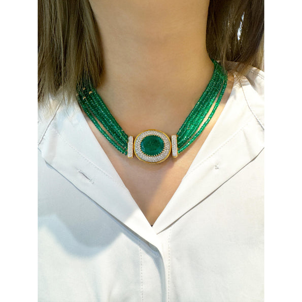 Vintage 300 Carat Natural Emerald Bead 18K Necklace 22 Inch