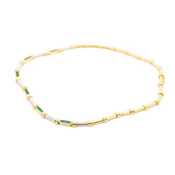 Vintage 4 Carat Channel Set Colombian Emerald & Diamond Chocker Necklace