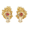 Vintage 4.5 Carat Ruby & Diamond Cluster Clip On Earrings in 18K Yellow Gold