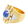 Vintage 4.57 Carat Blue Sapphire & Baguette Diamond Mens Matte Finish Gold Ring