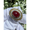 Vintage 5 Carat Cabochon Ruby, Diamond and 18K Gold Retro Bezel Rope Style Ring