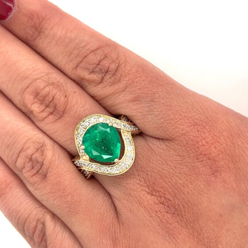 Vintage 5 Carat Pear Cut Emerald Crossover Double Split Shank 14K Gold Ring – Assay Jewelers