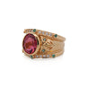 Vintage 6 Carat TW Oval Cut Pinkish-Red Tourmaline with Neon Paraiba Tourmaline and Diamond Ring in 18K Gold