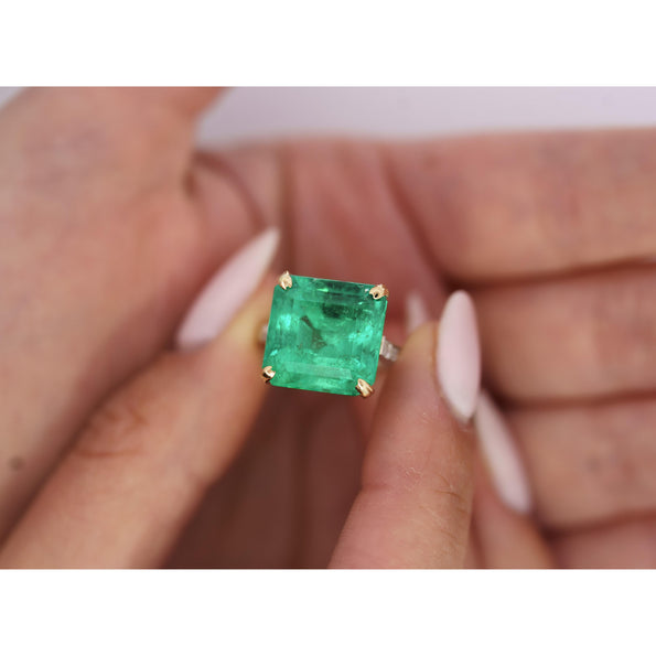 Vintage AGL Certified 11.28 Carat Colombian Emerald & Old Euro Cut Diamond Ring