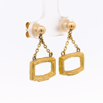 Vintage Bucherer 18K Yellow Gold Brushed Finish Dangle Earrings – Assay Jewelers