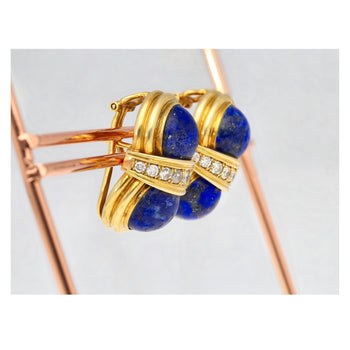 Vintage Cabochon Cut Lapis Lazuli and Diamond 18K Yellow Gold Clip-On Earrings – Assay Jewelers