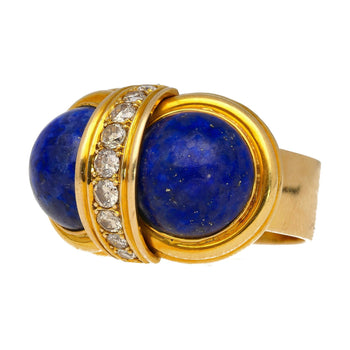 Vintage Cabochon Cut Lapis Lazuli and Diamond in 18K Yellow Gold Statement Rings – Assay Jewelers