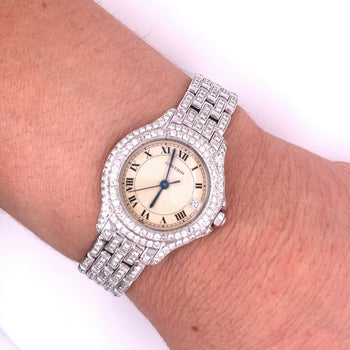 Vintage Cartier 28mm Round Dial Ballon Watch in 18k White Gold with Diamonds – Assay Jewelers