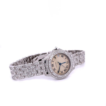 Vintage Cartier 28mm Round Dial Ballon Watch in 18k White Gold with Diamonds – Assay Jewelers