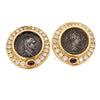 Vintage Diamond & Ruby 18K Gold Roman Coin Replica Clip-On Earrings