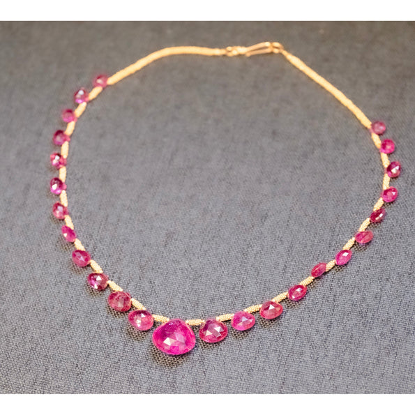Vintage GIA Certified 120 Carat Pear-Shape Pink Rubellite Tourmaline Necklace in 22k Yellow Gold