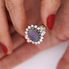 Vintage GIA Certified Black Opal Mixed Cut Diamond Halo 14K Cocktail Ring