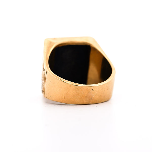 Vintage Lapis Lazuli 18K Gold Floral Engraved Square Mens Signet Ring