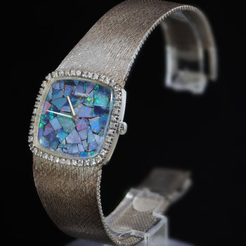 Vintage Longines Opal Mosaic Dial 34mm Diamond Bezel 18K White Gold Watch – Assay Jewelers
