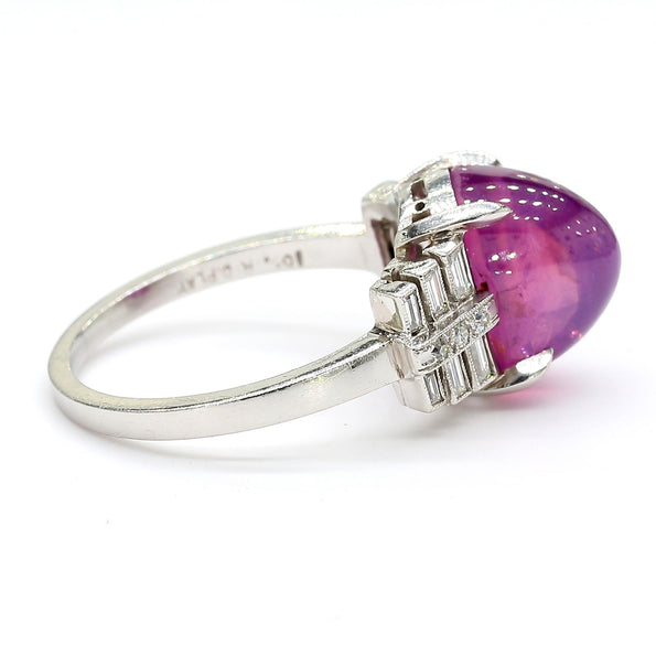 Vintage No Heat 7 Carat Purplish Pink Star Sapphire Platinum Art Deco Ring