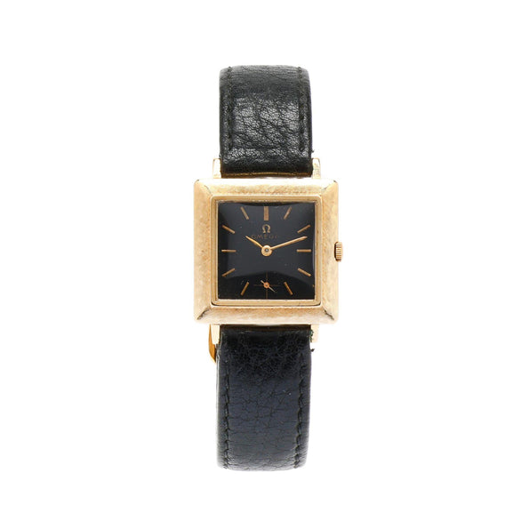 Vintage Omega N6607 18K Gold Square Manual Black Dial Florentine Watch