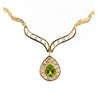 Vintage Pear Cut Green Peridot Drop Pendant Necklace with Diamonds in 18K Yellow Gold