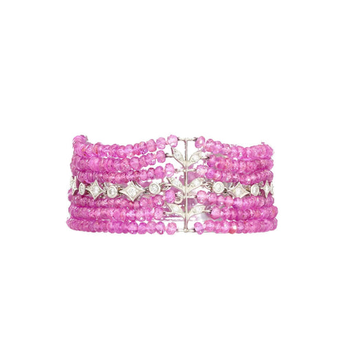 Vintage Platinum Diamond & Pink Sapphire Bead Bracelet