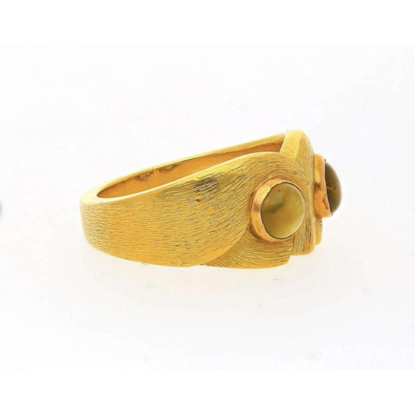 Anciens Potter & Mellen « Owl » Bague homme en or 18k brossé, chrysobéryl œil-de-chat