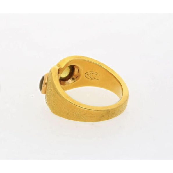 Bague homme en or 18 k brossé, Anciens Potter & Mellen « Owl » en chrysobéryl œil-de-chat