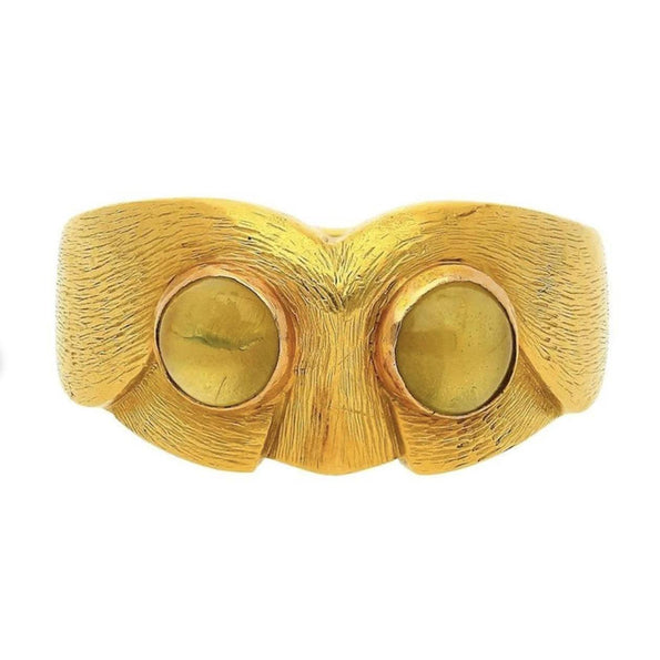Bague homme Anciens Potter & Mellen « Owl » en chrysobéryl œil-de-chat, or brossé 18k