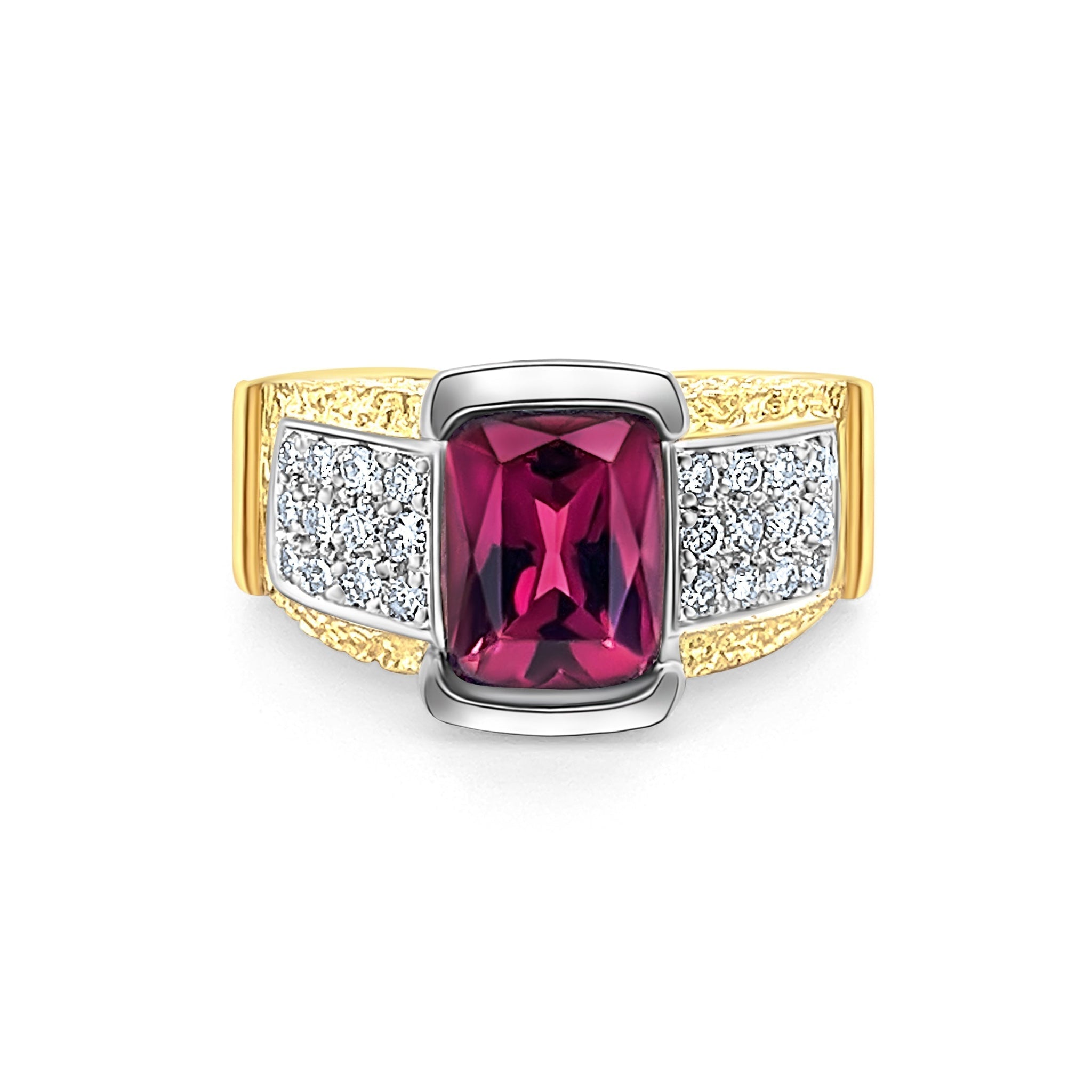 Vintage Radiant Cut 4.50 Carat Red Rubellite Tourmaline and Diamond Ring in Platinum and 18K Gold