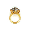 Vintage Retro 22K Carved Yellow Gold and Round Ball Diamond Cluster Ring